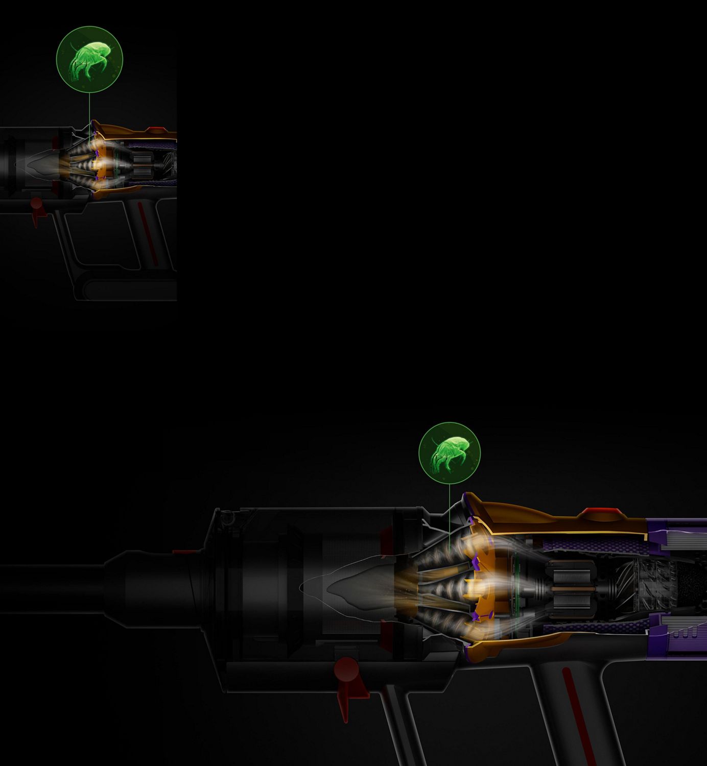 Ausschnitt des Zyklon im Behälter des Akkustaubsauger